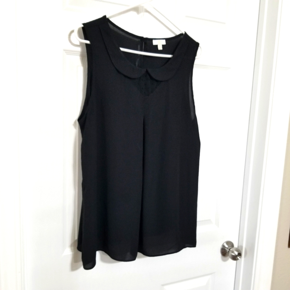 Charming Charlies Dressy Black front collar with lace tank top